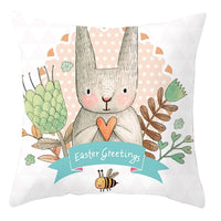 HKM-027795 Easter Floral Print Short Plush Cushion Pillowcase 45x45cm