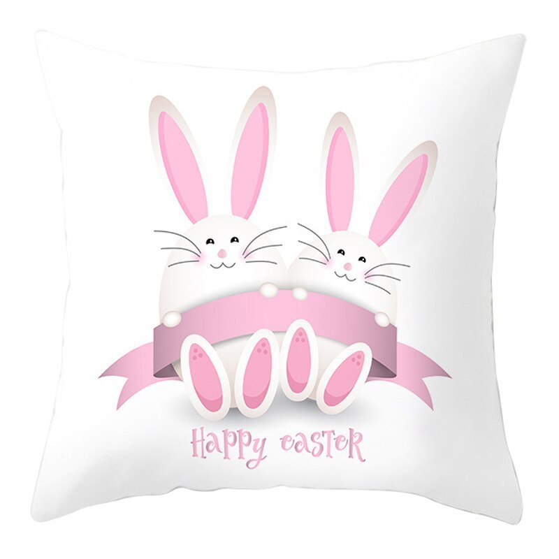 HKM-027795 Easter Floral Print Short Plush Cushion Pillowcase 45x45cm