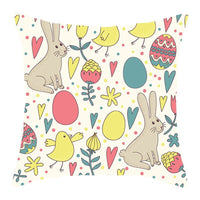 HKM-027795 Easter Floral Print Short Plush Cushion Pillowcase 45x45cm