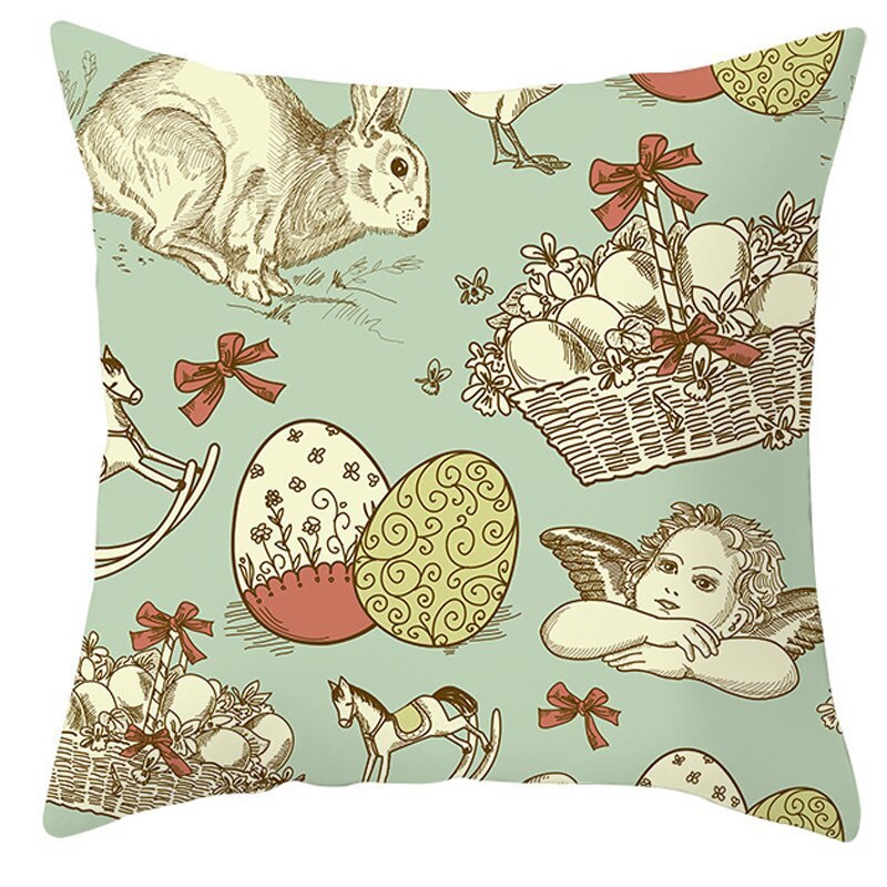 HKM-027795 Easter Floral Print Short Plush Cushion Pillowcase 45x45cm