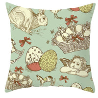 HKM-027795 Easter Floral Print Short Plush Cushion Pillowcase 45x45cm