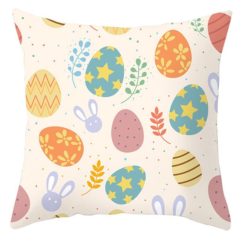 HKM-027795 Easter Floral Print Short Plush Cushion Pillowcase 45x45cm