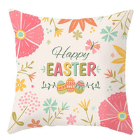 HKM-027795 Easter Floral Print Short Plush Cushion Pillowcase 45x45cm