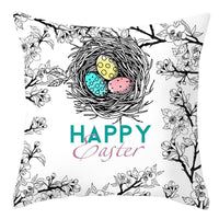 HKM-027795 Easter Floral Print Short Plush Cushion Pillowcase 45x45cm