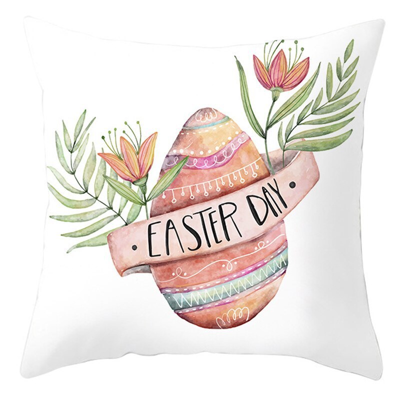 HKM-027795 Easter Floral Print Short Plush Cushion Pillowcase 45x45cm
