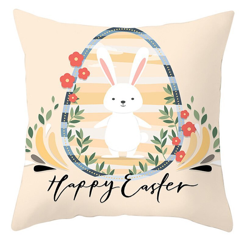 HKM-027795 Easter Floral Print Short Plush Cushion Pillowcase 45x45cm