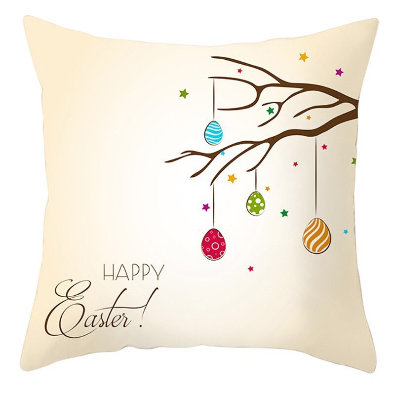 HKM-027795 Easter Floral Print Short Plush Cushion Pillowcase 45x45cm