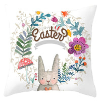 HKM-027795 Easter Floral Print Short Plush Cushion Pillowcase 45x45cm