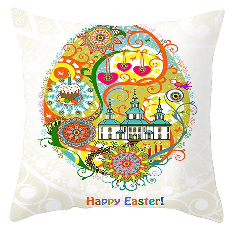 HKM-027795 Easter Floral Print Short Plush Cushion Pillowcase 45x45cm