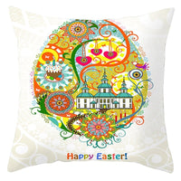 HKM-027795 Easter Floral Print Short Plush Cushion Pillowcase 45x45cm