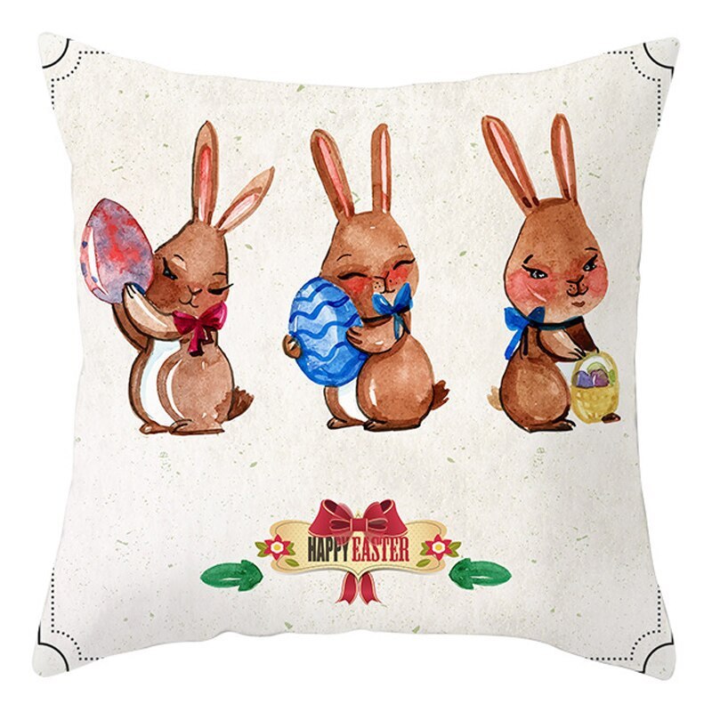 HKM-027795 Easter Floral Print Short Plush Cushion Pillowcase 45x45cm