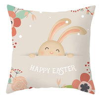 HKM-027795 Easter Floral Print Short Plush Cushion Pillowcase 45x45cm