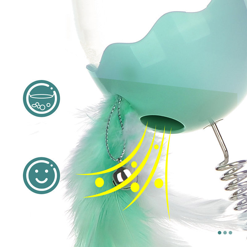 HKM-027987 Spring-Loaded Cat and Dog Puzzle Feeder Toy with Feather Ball, Pink/Green