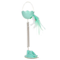 HKM-027987 Spring-Loaded Cat and Dog Puzzle Feeder Toy with Feather Ball, Pink/Green