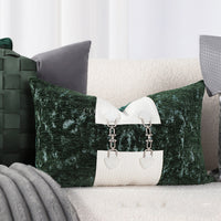 HKM-028115 Retro Green Jacquard Pillowcase in Hand-Woven Leather and Dutch Velvet - Available in 45x45 cm and 30x50 cm