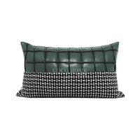 HKM-028115 Retro Green Jacquard Pillowcase in Hand-Woven Leather and Dutch Velvet - Available in 45x45 cm and 30x50 cm