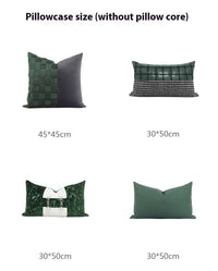 HKM-028115 Retro Green Jacquard Pillowcase in Hand-Woven Leather and Dutch Velvet - Available in 45x45 cm and 30x50 cm