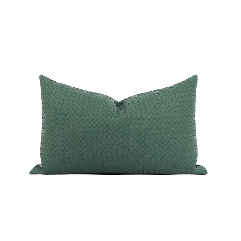 HKM-028115 Retro Green Jacquard Pillowcase in Hand-Woven Leather and Dutch Velvet - Available in 45x45 cm and 30x50 cm