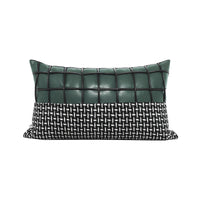 HKM-028115 Retro Green Jacquard Pillowcase in Hand-Woven Leather and Dutch Velvet - Available in 45x45 cm and 30x50 cm