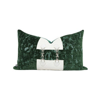 HKM-028115 Retro Green Jacquard Pillowcase in Hand-Woven Leather and Dutch Velvet - Available in 45x45 cm and 30x50 cm