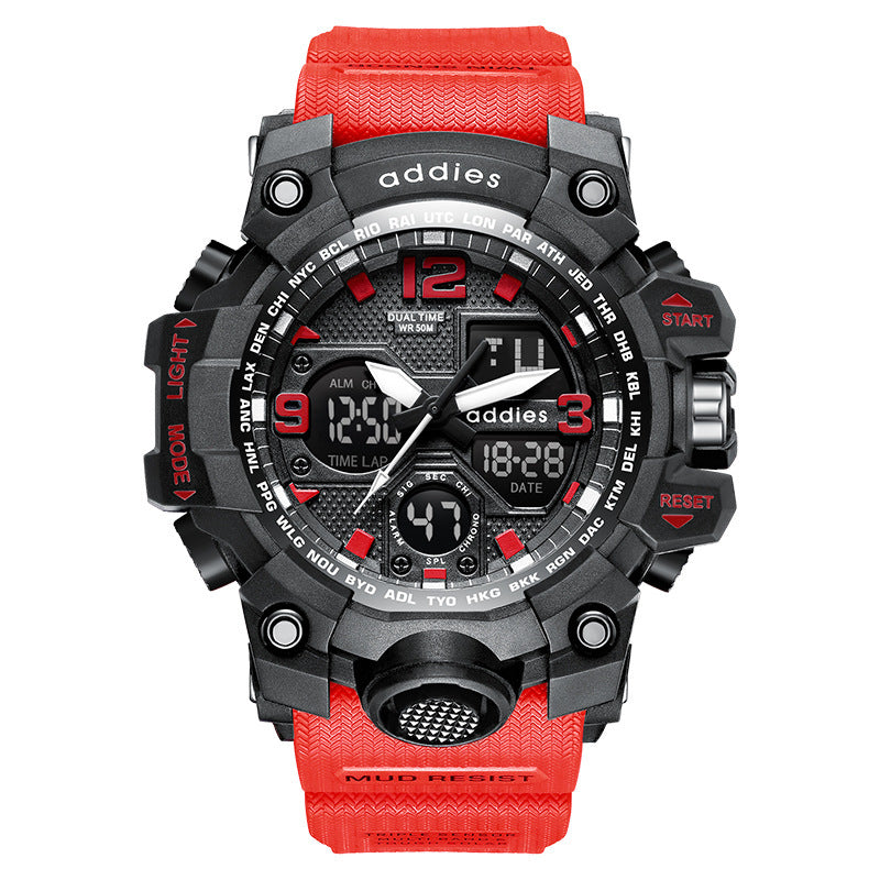 HKM-028627 Dual Display Electronic Sports Watch for Men – Waterproof, Multi-Function, and Versatile Design