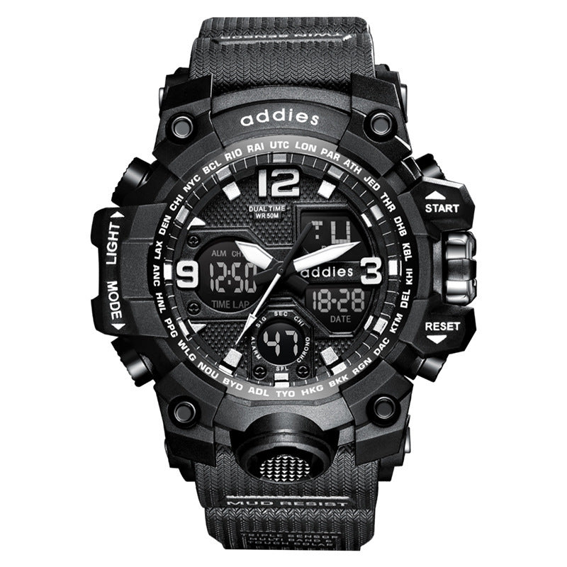HKM-028627 Dual Display Electronic Sports Watch for Men – Waterproof, Multi-Function, and Versatile Design
