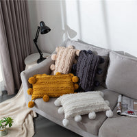 HKM-029075 Nordic Solid Color Rectangular Lumbar Cushion Cover - 30x50cm, Tassel Design, Available in White, Apricot Yellow, Carbon Gray