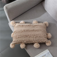 HKM-029075 Nordic Solid Color Rectangular Lumbar Cushion Cover - 30x50cm, Tassel Design, Available in White, Apricot Yellow, Carbon Gray