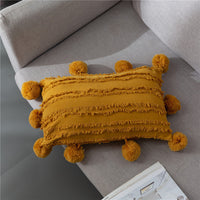 HKM-029075 Nordic Solid Color Rectangular Lumbar Cushion Cover - 30x50cm, Tassel Design, Available in White, Apricot Yellow, Carbon Gray