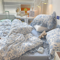 HKM-029267 French Light Luxury Princess Cotton Four-Piece Bedding Set with Vintage Floral Lace Designs