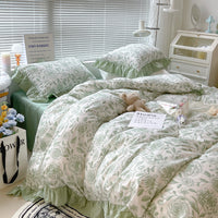 HKM-029267 French Light Luxury Princess Cotton Four-Piece Bedding Set with Vintage Floral Lace Designs