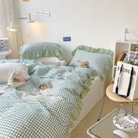 HKM-029267 French Light Luxury Princess Cotton Four-Piece Bedding Set with Vintage Floral Lace Designs