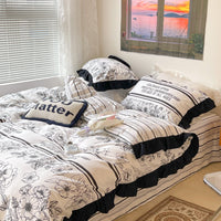 HKM-029267 French Light Luxury Princess Cotton Four-Piece Bedding Set with Vintage Floral Lace Designs