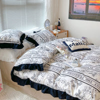 HKM-029267 French Light Luxury Princess Cotton Four-Piece Bedding Set with Vintage Floral Lace Designs