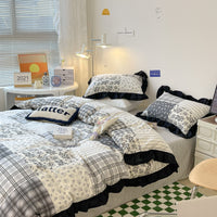 HKM-029267 French Light Luxury Princess Cotton Four-Piece Bedding Set with Vintage Floral Lace Designs