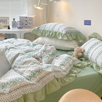 HKM-029267 French Light Luxury Princess Cotton Four-Piece Bedding Set with Vintage Floral Lace Designs