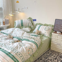 HKM-029267 French Light Luxury Princess Cotton Four-Piece Bedding Set with Vintage Floral Lace Designs