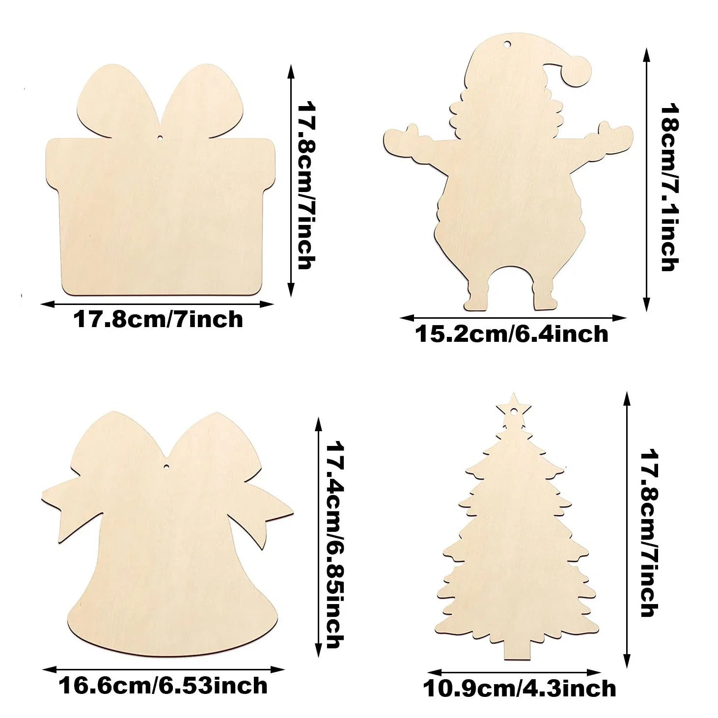 HKM-029395 20PCS Unfinished Wooden Christmas Ornaments - DIY Bell and Tree Shapes for Holiday Decor