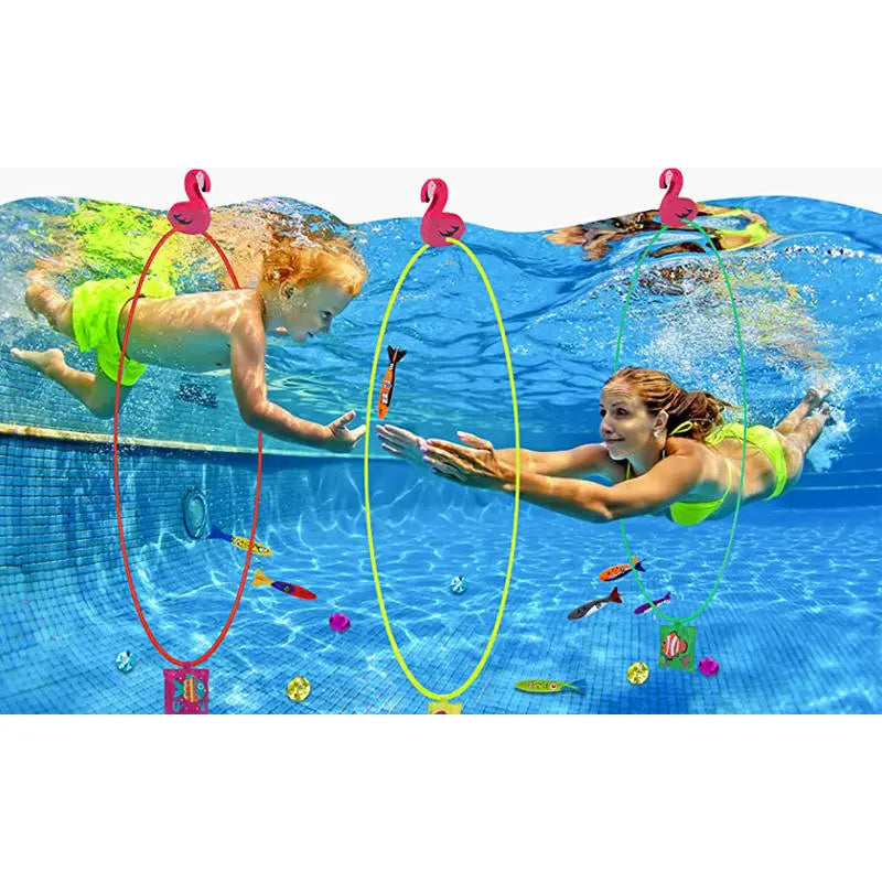 HKM-029523 Adjustable Swimming Pool Dive Training Rings - Underwater Swim Thru Hoop Toy 80cm