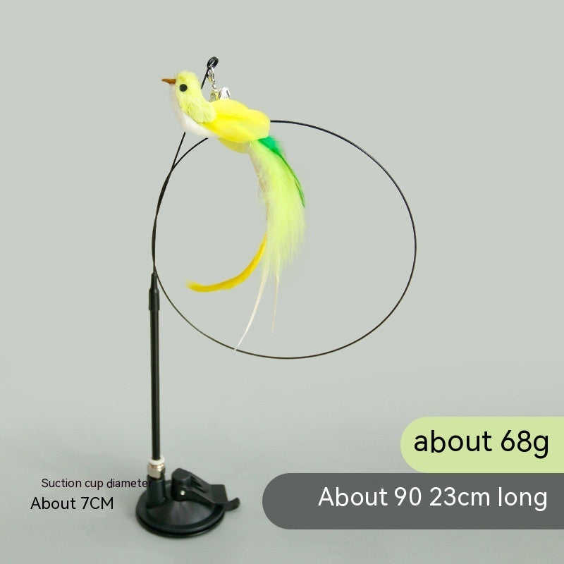 HKM-029907 Interactive Feather Cat Teaser Stick with Sucker Attachment - Various Color Options