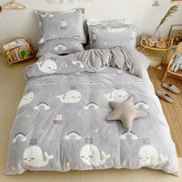 HKM-030099 Cartoon Snow Fleece Bedding Set - Thick and Warm 4-Piece Collection in Various Sizes