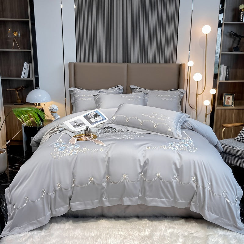 HKM-030099 Cotton Embroidery Bedding Set - 4-Piece Collection for Full, Queen, and King Beds