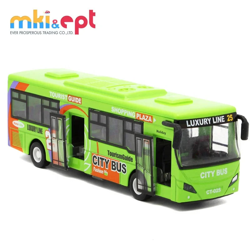 HKM-030227 Alloy Diecast City Light Sound Buses Toy Set for Boys - 6 Pcs Small Model Cars and Trucks