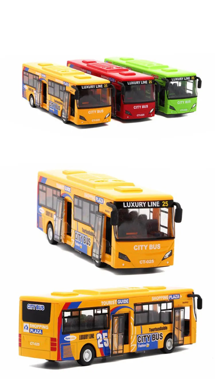 HKM-030227 Alloy Diecast City Light Sound Buses Toy Set for Boys - 6 Pcs Small Model Cars and Trucks