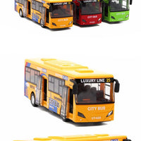 HKM-030227 Alloy Diecast City Light Sound Buses Toy Set for Boys - 6 Pcs Small Model Cars and Trucks