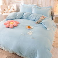 HKM-030419 Cotton Lace Bed Sheet Set - Skin-Friendly, Breathable, Four-Piece in Various Colors