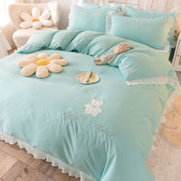 HKM-030419 Cotton Lace Bed Sheet Set - Skin-Friendly, Breathable, Four-Piece in Various Colors