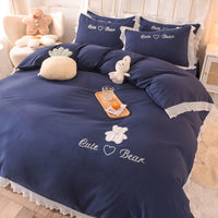 HKM-030419 Cotton Lace Bed Sheet Set - Skin-Friendly, Breathable, Four-Piece in Various Colors