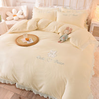 HKM-030419 Cotton Lace Bed Sheet Set - Skin-Friendly, Breathable, Four-Piece in Various Colors
