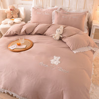 HKM-030419 Cotton Lace Bed Sheet Set - Skin-Friendly, Breathable, Four-Piece in Various Colors